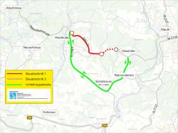 Während der Bauarbeiten erfolgt die Umleitung über Raimundsreut und Schönbrunn am Lusen. Grafik: Staatliches Bauamt Passau