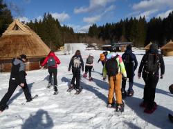 Auch eine Schneeschuhwanderung steht bei den Erlebnistagen im Wildniscamp auf dem Programm. (Foto: Martina Hejtmanec / Nationalpark Bayerischer Wald)