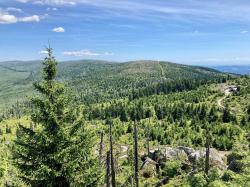 Ein herrlicher Blick auf die Nationalparkregion ergibt sich bei einer geführten Wanderung über den Dreisessel zum Rosenauer-Denkmal am 1. September. (Foto: Gregor Wolf/Nationalpark Bayerischer Wald)